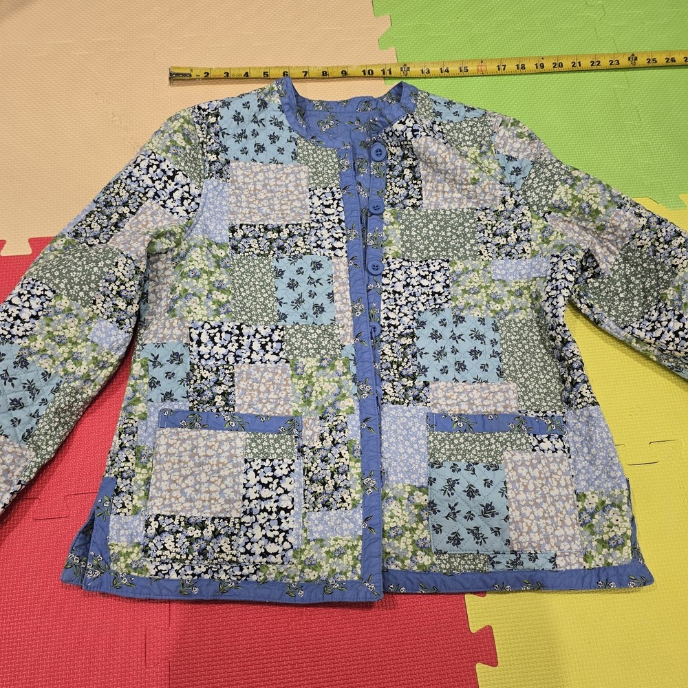 Appleseed's‎ Reversible Quilted Jacket Women's PM Petite Medium Blue Floral...